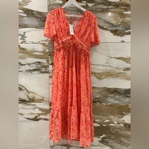 Axara Paris NWT Floral Fuschia Maxi Dress Size L